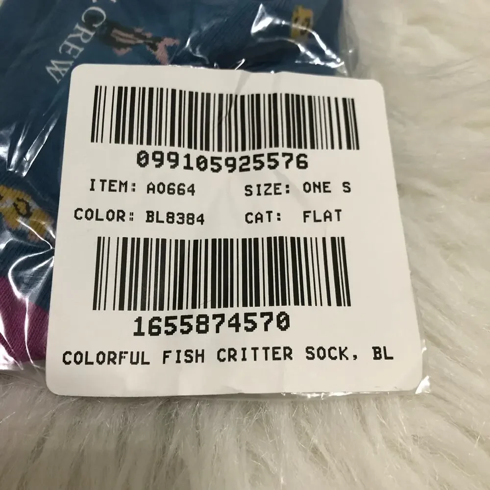 J. Crew Men's Socks One‎ Size Teal Purple Fish Print Colorful Lightweight NWT